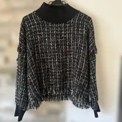ZARA ツイード風ニット 長袖 モノトーン フリンジ