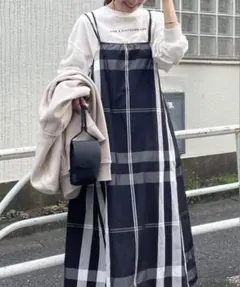 PUAL CE CIN （ピュアルセシン）ストラップ チェックキャミワンピース