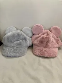 ミッキー耳付きふわふわ帽子2色セット