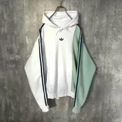 【最高デザイン！】希少 adidas レトロ パーカー センター刺繍 バイカラー