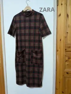 ZARAチェック柄 半袖 ひざ下丈ワンピース　アメリカサイズS（S〜М）