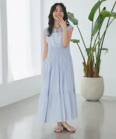 La boutique BonBonアシンメトリーリボンリネンミックスワンピース