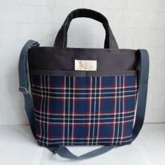 【濃グレー × チェック柄】２wayハンドメイドショルダーバッグ