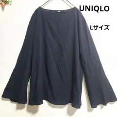 『UNIQLO』ユニクロ レーヨン エアリー フレアスリーブ ブラウス ネイビー