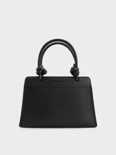CHARLES & KEITH レザー トップハンドルバッグ 牛革 ブラック - メルカリ