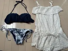 水着セット ネイビー ビキニ パームツリー柄