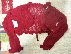 【1/31まで❗️】赤いレース編みクロップドカーディガン