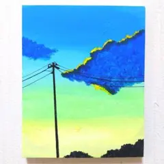 風景油彩画 青と緑の色合い 油絵 油彩 油彩画 絵 絵画 【青の洞窟のネモフィラ】 | iichi 日々の
