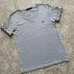 バーバリーブラックレーベル　ホース刺繍　袖チェック　V開きカットソー1グレー