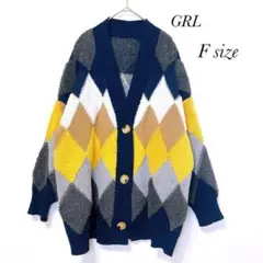 グレイル ダイヤモンドパターン カーディガン 冬 暖かい カラフル F