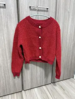 ニットカーディガン　赤 レッド　S