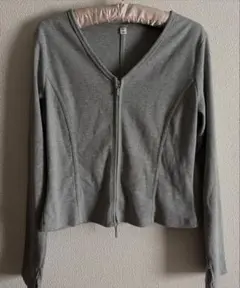 GU リブ ダブルジップ Vネック長袖カーディガン グレー XL
