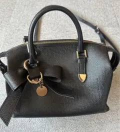 韓国 合成皮革 2way ハンドバッグ ショルダー リボン チャーム付