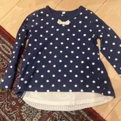 ネイビー 水玉模様 長袖カットソー　110cm