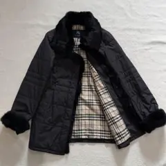 バーバリーロンドン　キルティングジャケット　ラビットファー　ノバチェック　黒　L