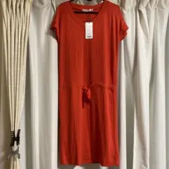 【新品】MOUSSY 半袖リブ編みひざ丈ワンピース オレンジ　ワンピース　フリーのサムネイル