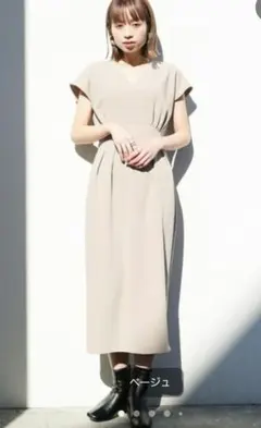 Emilyanハイストレッチジョーゼット・Ｖネックウエスト細見えワンピースのサムネイル