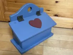 カントリー雑貨　木製BOX カントリーブルー　ハート　小物収納