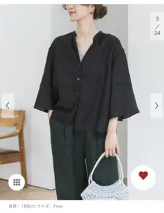 新品未使用 DOORS リネンフレンチスリーブドロストブラウス BLACK 