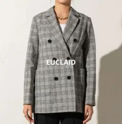 美品 EUCLAID エウクレイド チェック ダブルブレストジャケット リネン