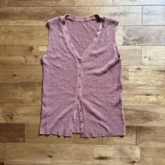 ノースリーブ リブ カーディガン Ｖネック