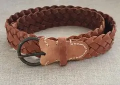 ブラウンレザー　メッシュベルト　4本編み
