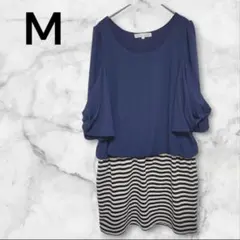 ロペピクニック　ミニワンピース　【M】　切り替えボーダー　袖口にリボンのサムネイル