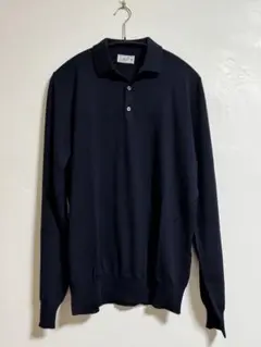 サンモリッツ　ネイビー　ニットポロシャツ　メリノウール