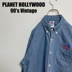 USA製PLANET HOLLYWOODデニムシャツ90s米国製Lダンガリー長袖