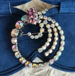 ピンク系オーロラ色 ラウンド きらきらブローチ ヴィンテージ