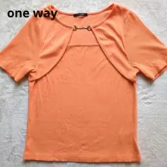 【美品】one way ビット付きリブ半袖Tシャツ オレンジ Fのサムネイル