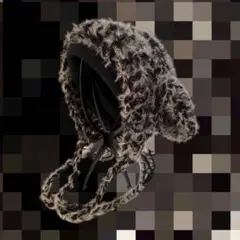 ひつじ耳ボンネット ヘッドドレス バブーシュカ バラクラバ ブラック＆グレー