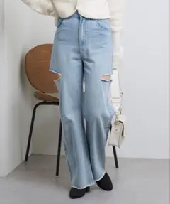Chico サイドスリットダメージデニムパンツ　S