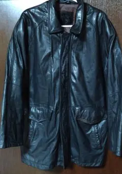 ★ヴィンテージ『本革レザー・セミロングコート』ブラック／Ｌサイズ