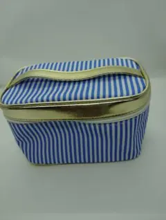 未使用新品！FANCL非売品メイクポーチ　ストライプ金　青のサムネイル