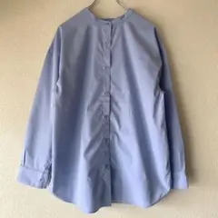 美品 ナノユニバース バンドカラー 長袖シャツ ライトブルーのサムネイル