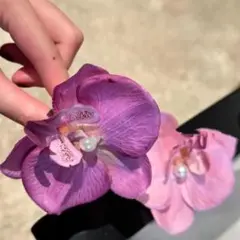 紫色のパール付きコサージュ