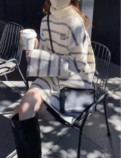 ナイスクラップ　NICE CLAUP ハイネック刺繍チュニック（グレー）