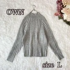 美品OWN オウン　ハイネックリブニットセーター（L）ライトグレー系　ゆったり