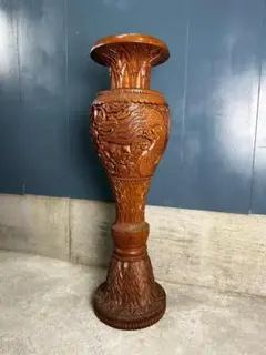 フラワーベース 花器 オブジェ 花壺 花瓶 置物 木彫り 彫刻 ヴィンテージ