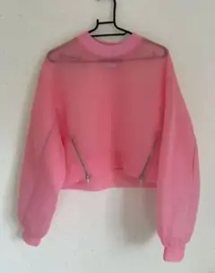 MAISONSPECIAL　 透け感ピンククロップドトップスのサムネイル