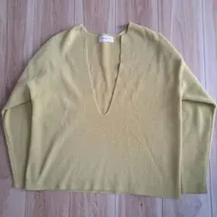 美品　OPAQUE.CRIP　リブ編み長袖ニット　イエロー　Vネック　S