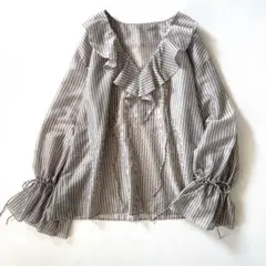 美品 ウィムガゼット ストライプ柄カシュクール長袖シャツ フリー