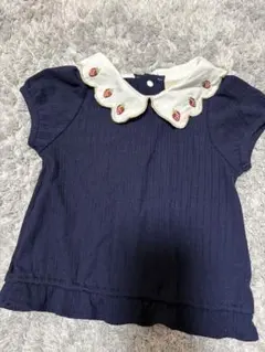 プティマインいちご刺繍付きネイビー半袖Tシャツ
