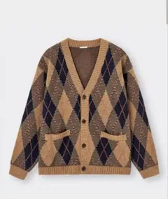 GU ローゲージアーガイルカーディガン長袖 XL　344464