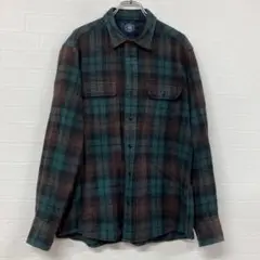 733 J.PRESS グリーン系チェック 長袖シャツ LL