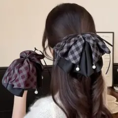 リボン 黒 花柄 ヘアクリップ バンスクリップ 高品質ヘアアクセ レディース