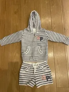 ジェラートピケ　ストライプ柄フード付きセットアップ