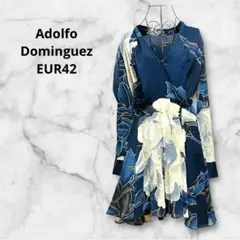 Adolfo Dominguez 花柄ワンピース Vネック ネイビー　42