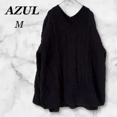 【AZUL】ケーブルニットVネックセーターブラックMサイズオーバーサイズ